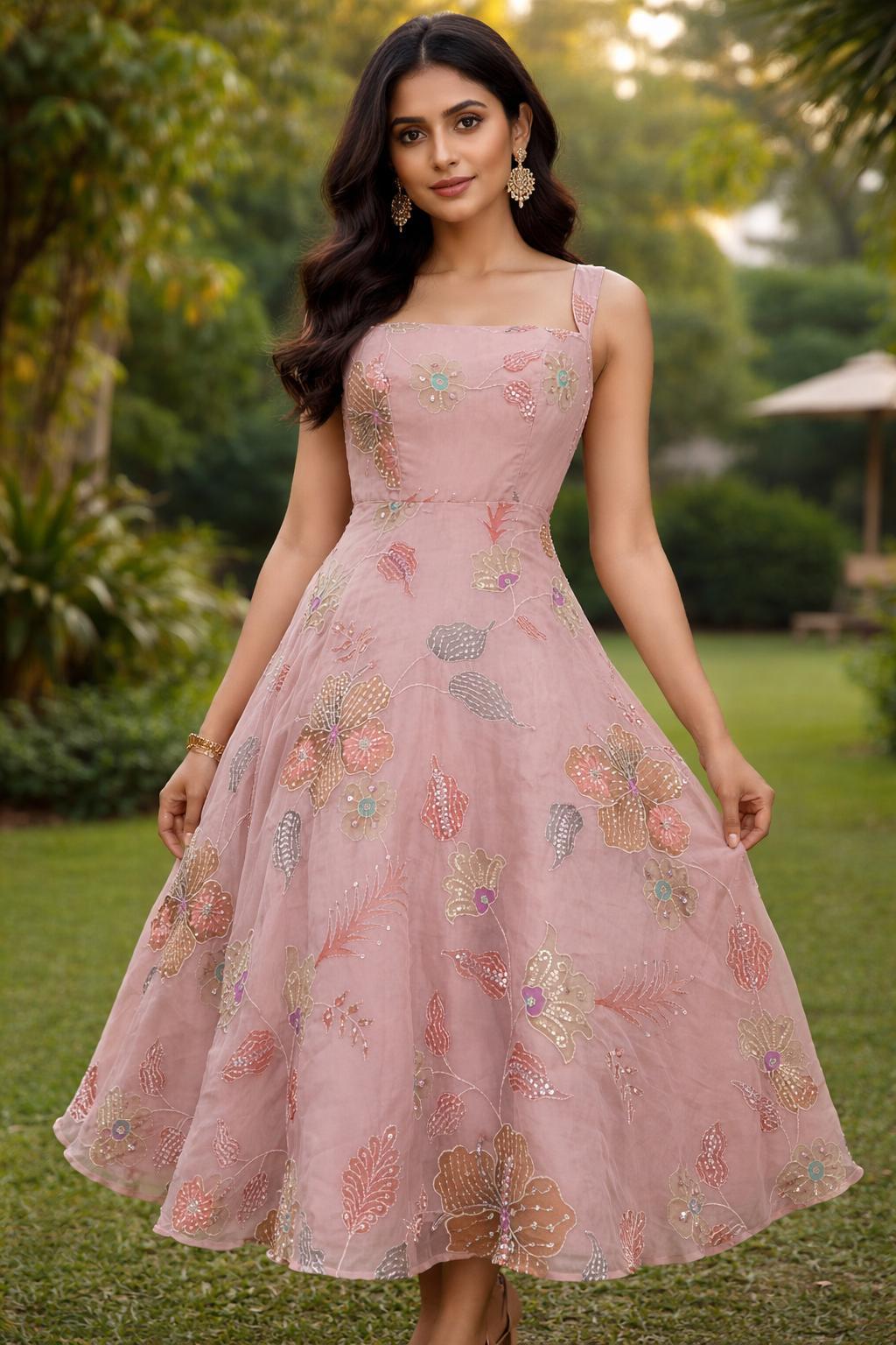 Blush Floral Embroidered Midi Dress