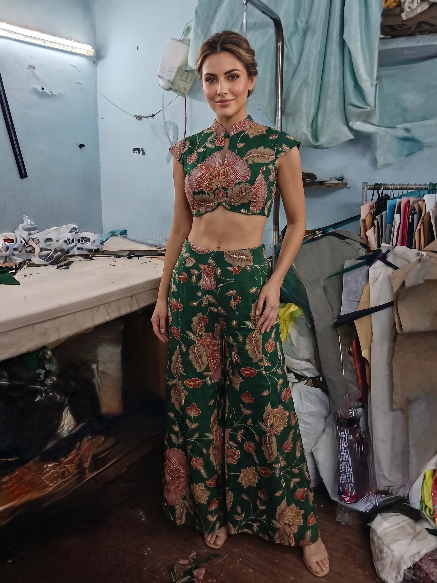 Emerald Floral Embroidered Co-ord