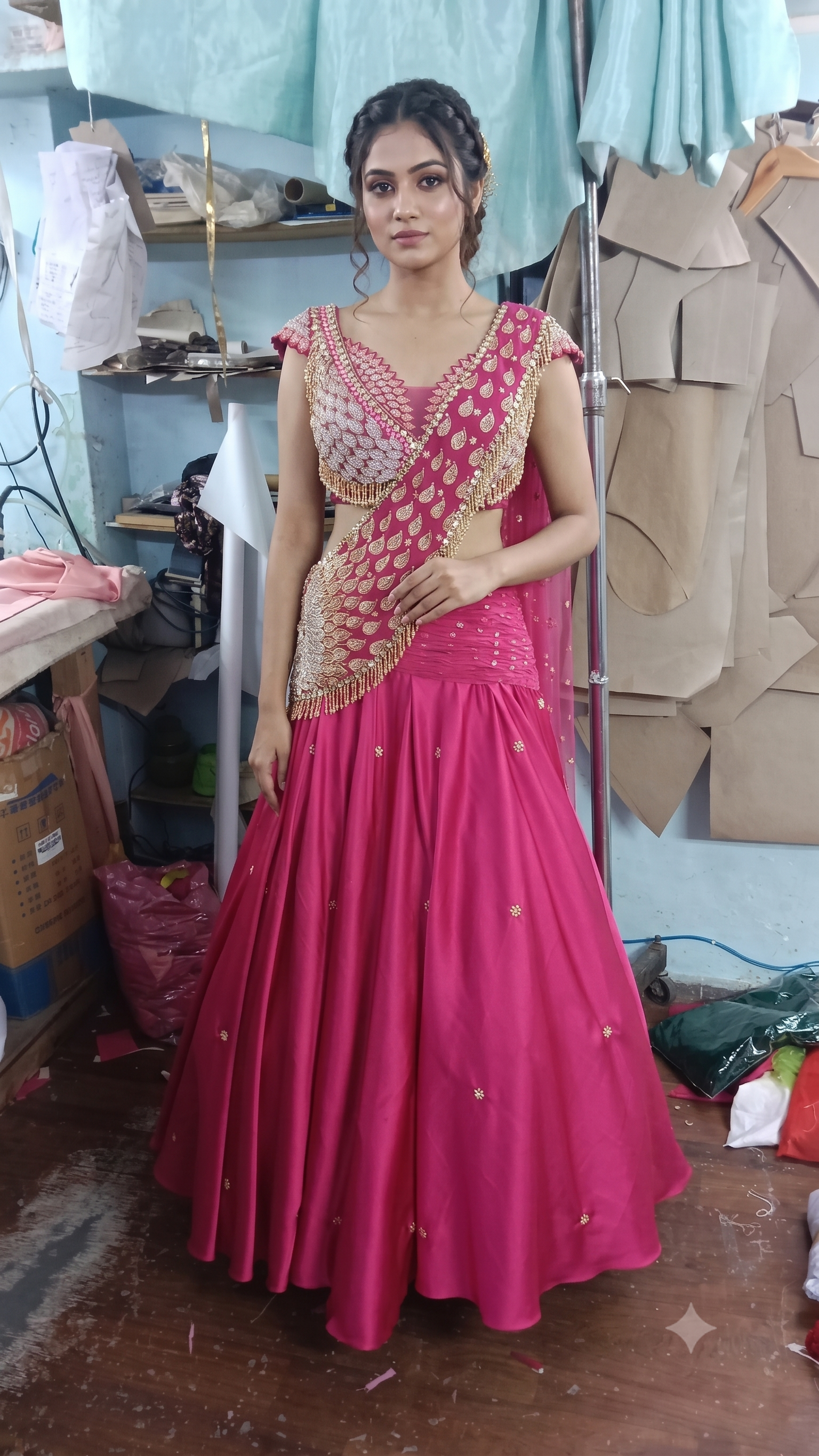 Rani Pink Beaded Cape Lehenga