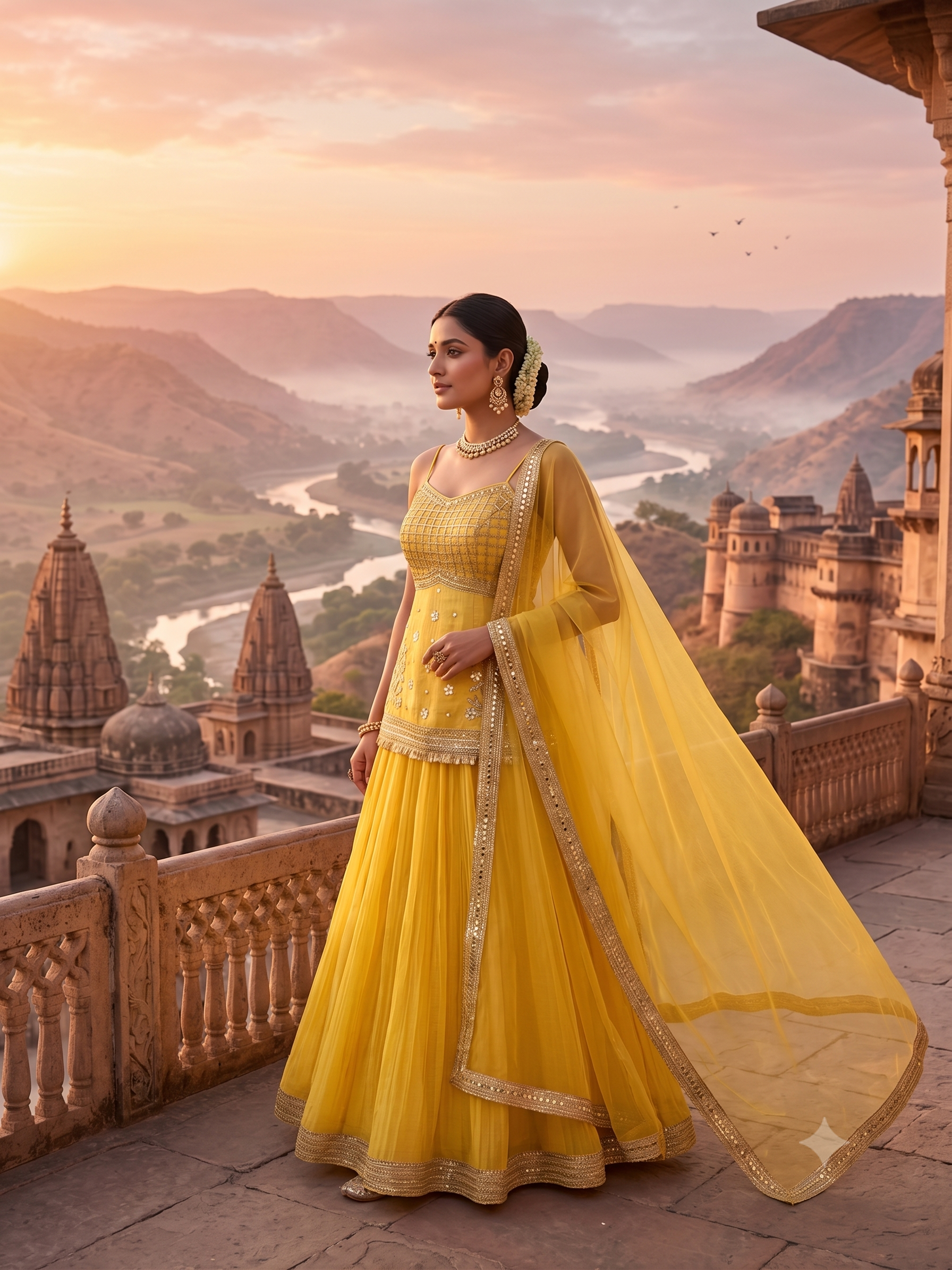 Sunshine Yellow Mirror-Work Anarkali